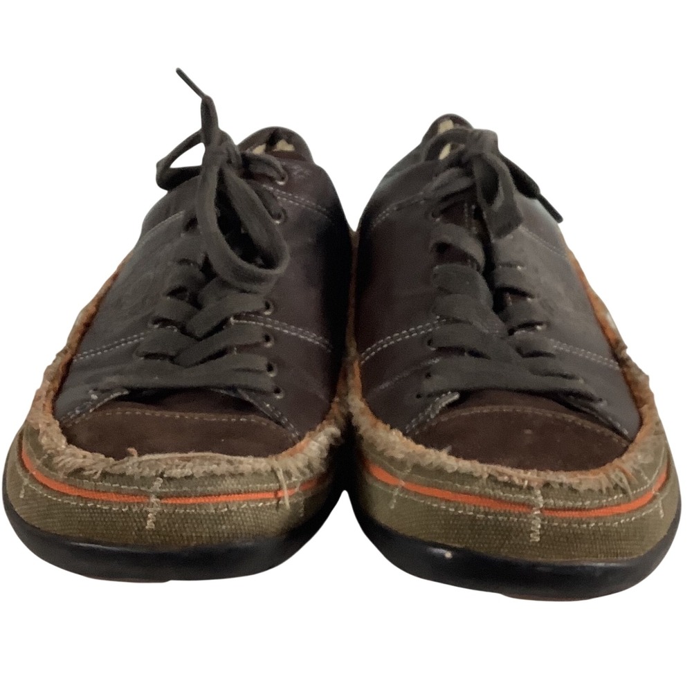 Kenneth Cole Reaction Mens Brown Leather Canvas Distressed Sneakers Size 14 - Picture 1 of 9